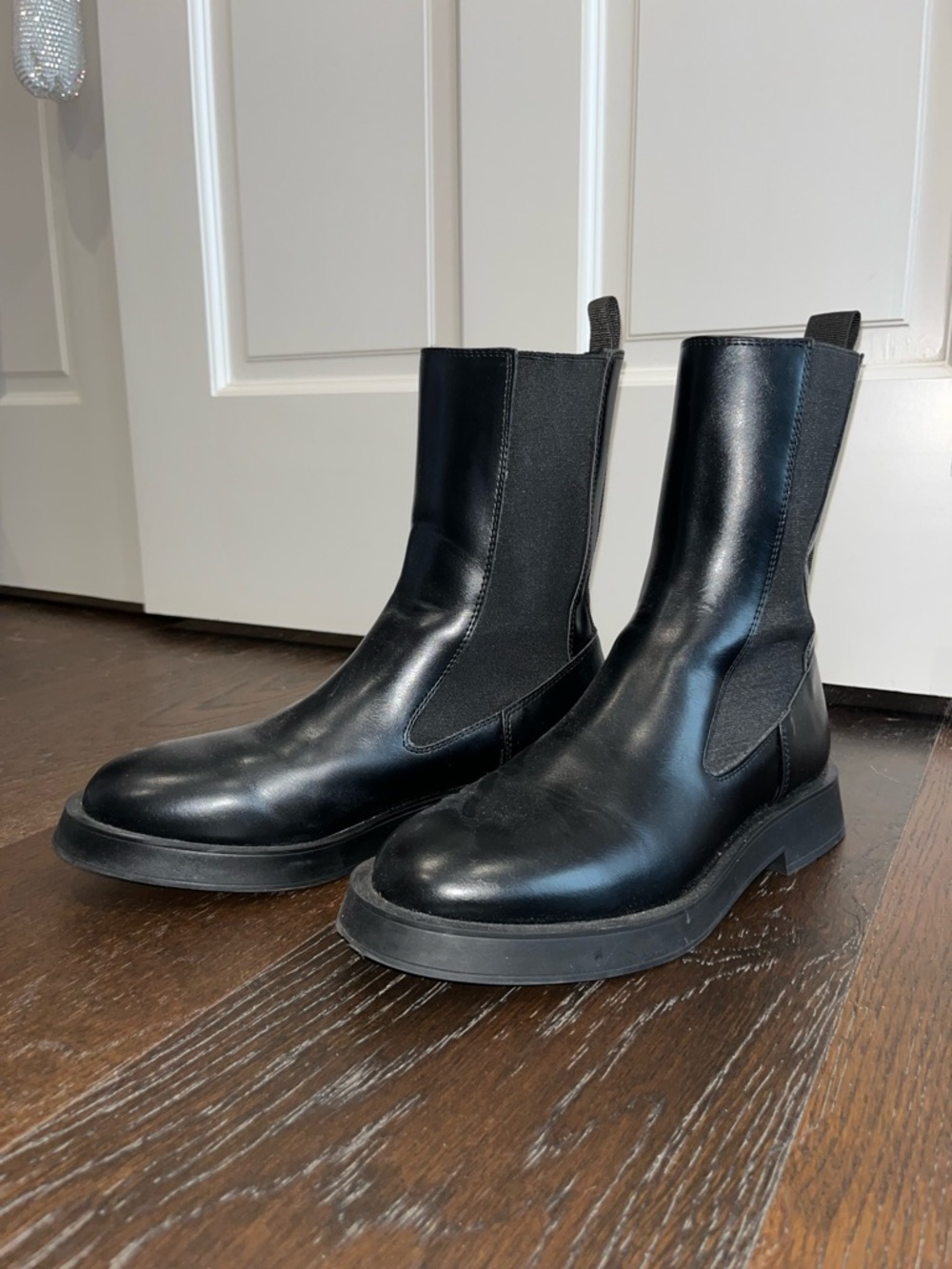 Zara Black Leather Chelsea Ankle Boots